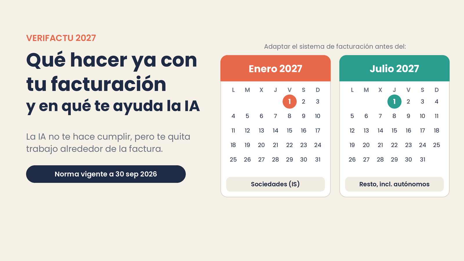 Calendario con el 1 de enero y el 1 de julio de 2027 marcados