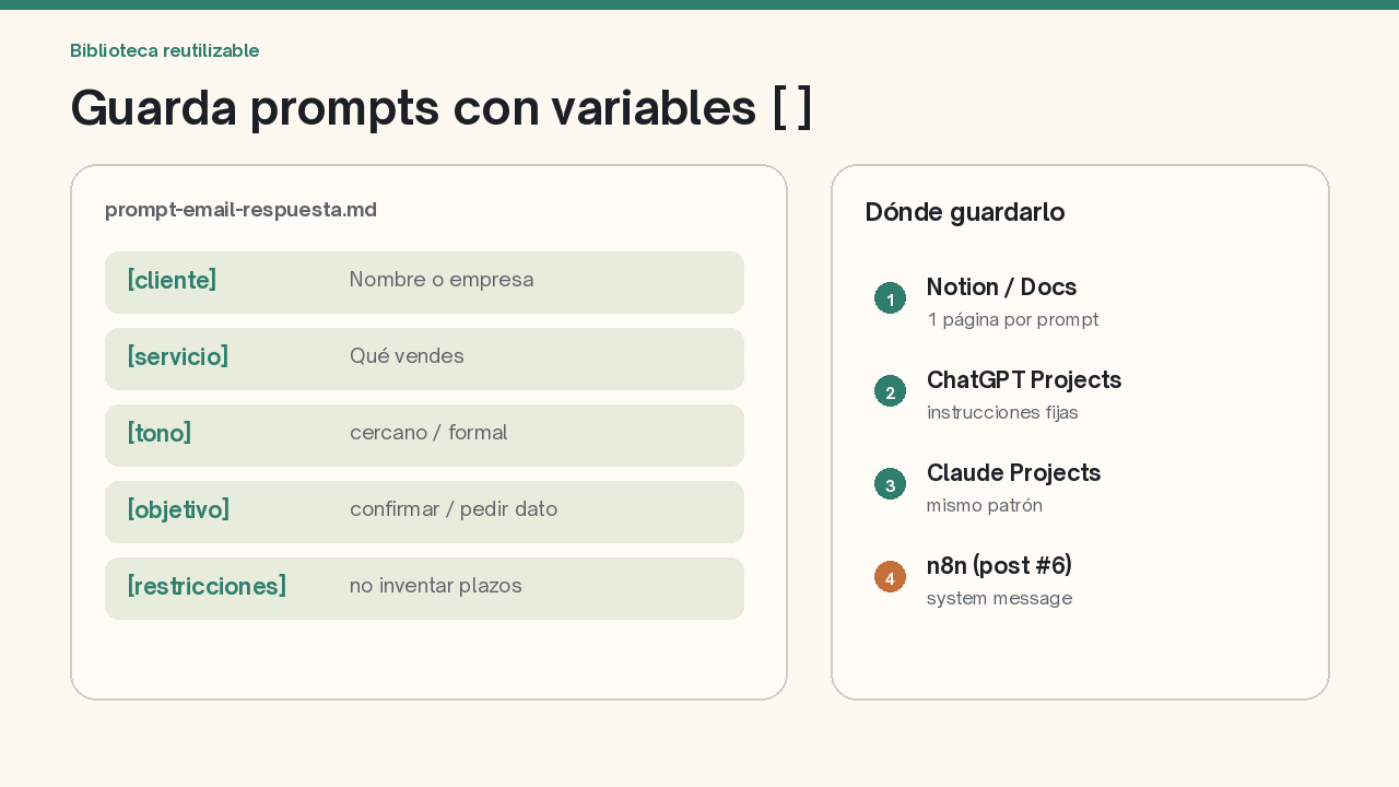 Mini biblioteca de prompts con variables entre corchetes