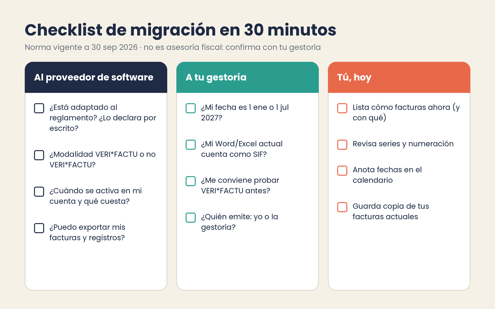 Checklist de migración en 30 minutos